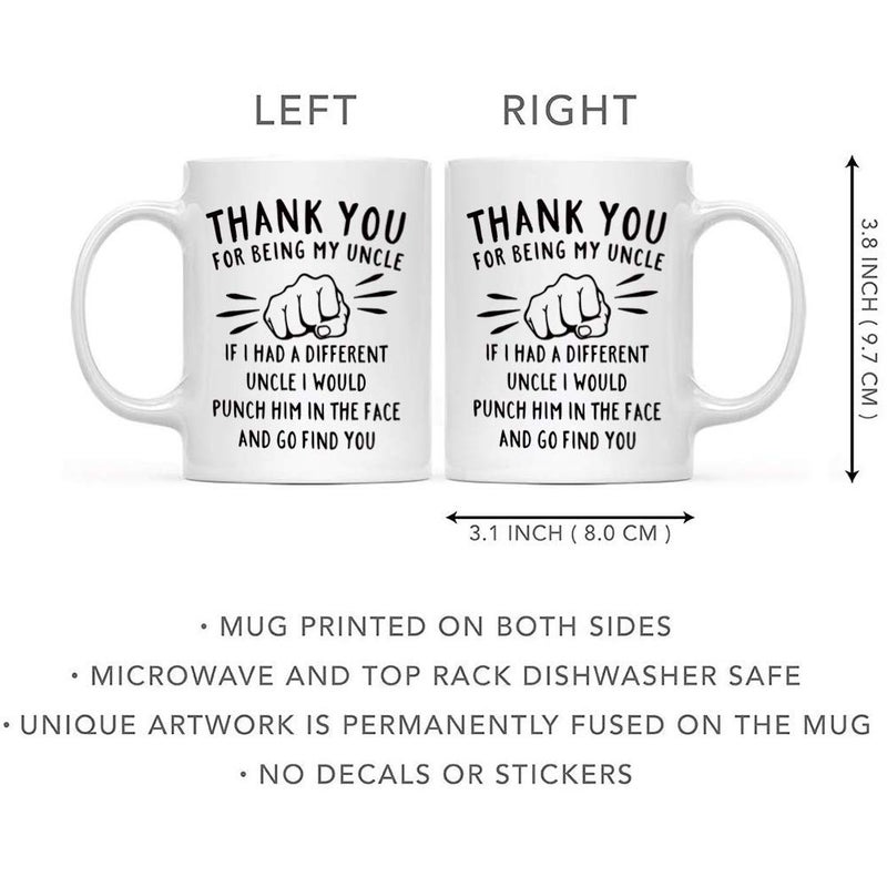 DQG CVT Best Uncle Gift - Thank You for Being My Uncle Funny Coffee Mug - Gag Gifts For Uncles - Cool Fathers Day Birthday Christmas Gift Ideas From Niece Nephew - Uncle's Novelty Tea Cup 11oz White - Image 2